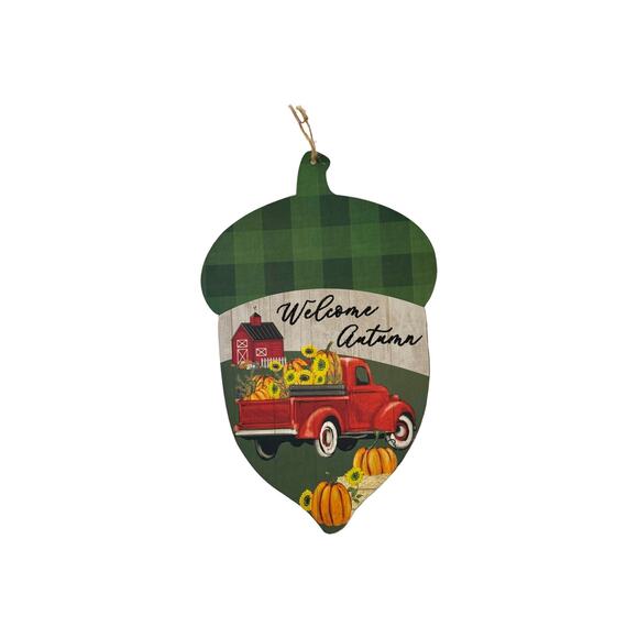 Red Truck Fall Wreath Kit "Welcome Autumn" Acorn Sign Pumpkin, Truck, Sunflower - Picture 2 of 5